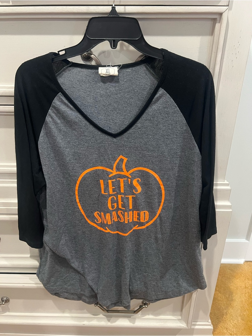 Daisy Gray & Black Raglan Tee with Orange Pumpkin Graphic